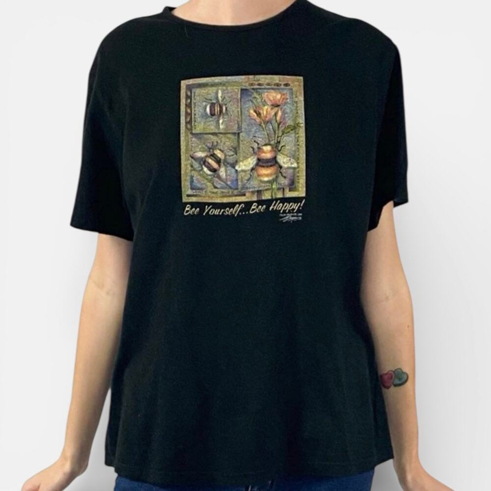 Silver Garden Honeycore Bees Grid Botanical T-Shirt Sz Large